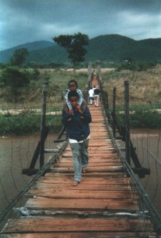 Crossing the river to go to school